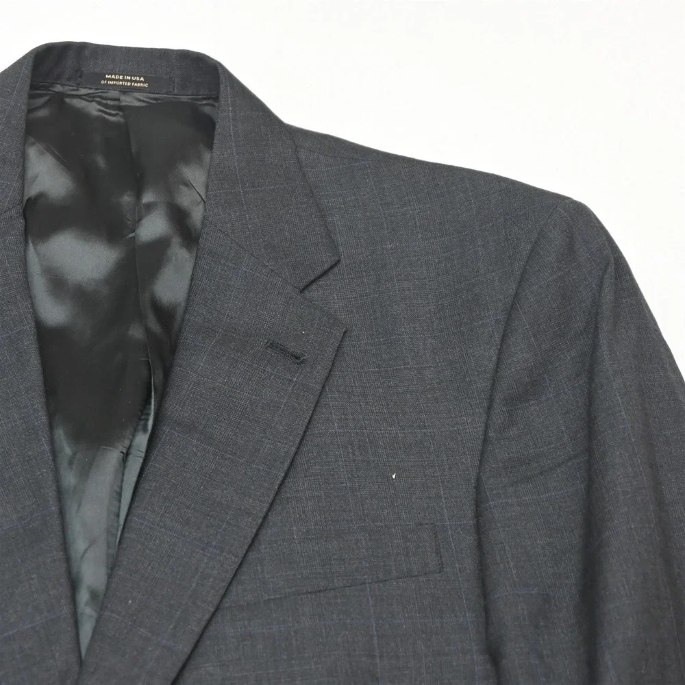 Hart Marx USA Made 43L 32x32 Gray Glenn Check 100% Wool Mens Jacket Pants Suit